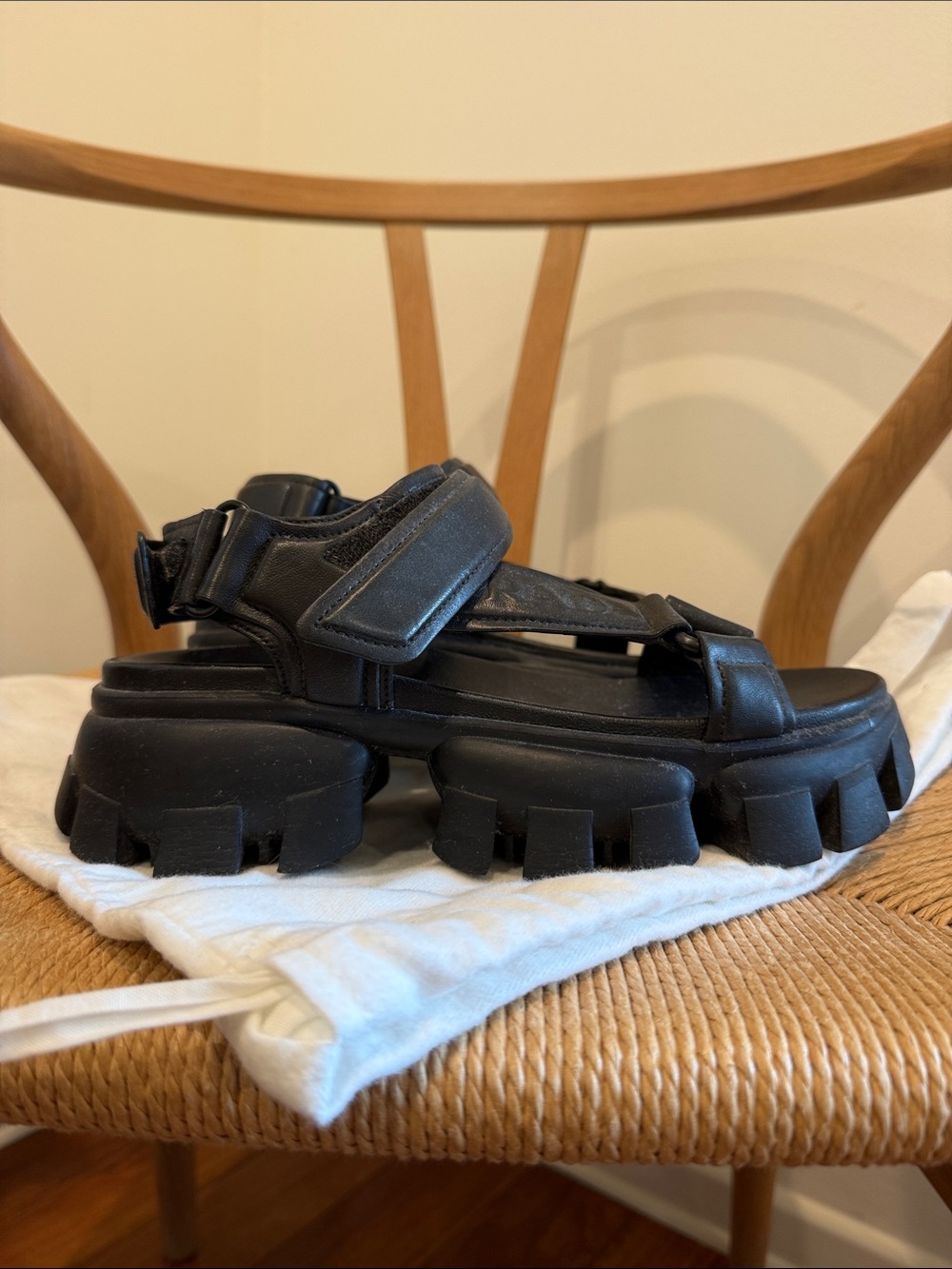 Prada Black Chunky Lug-Sole Platform Sandals
